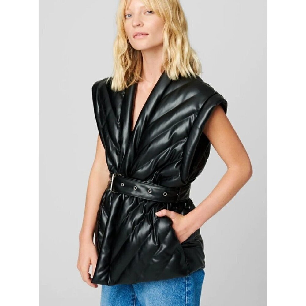 New BlankNYC Under the Radar Vest Womens S Black Vegan Leather Quilted Blank NYC